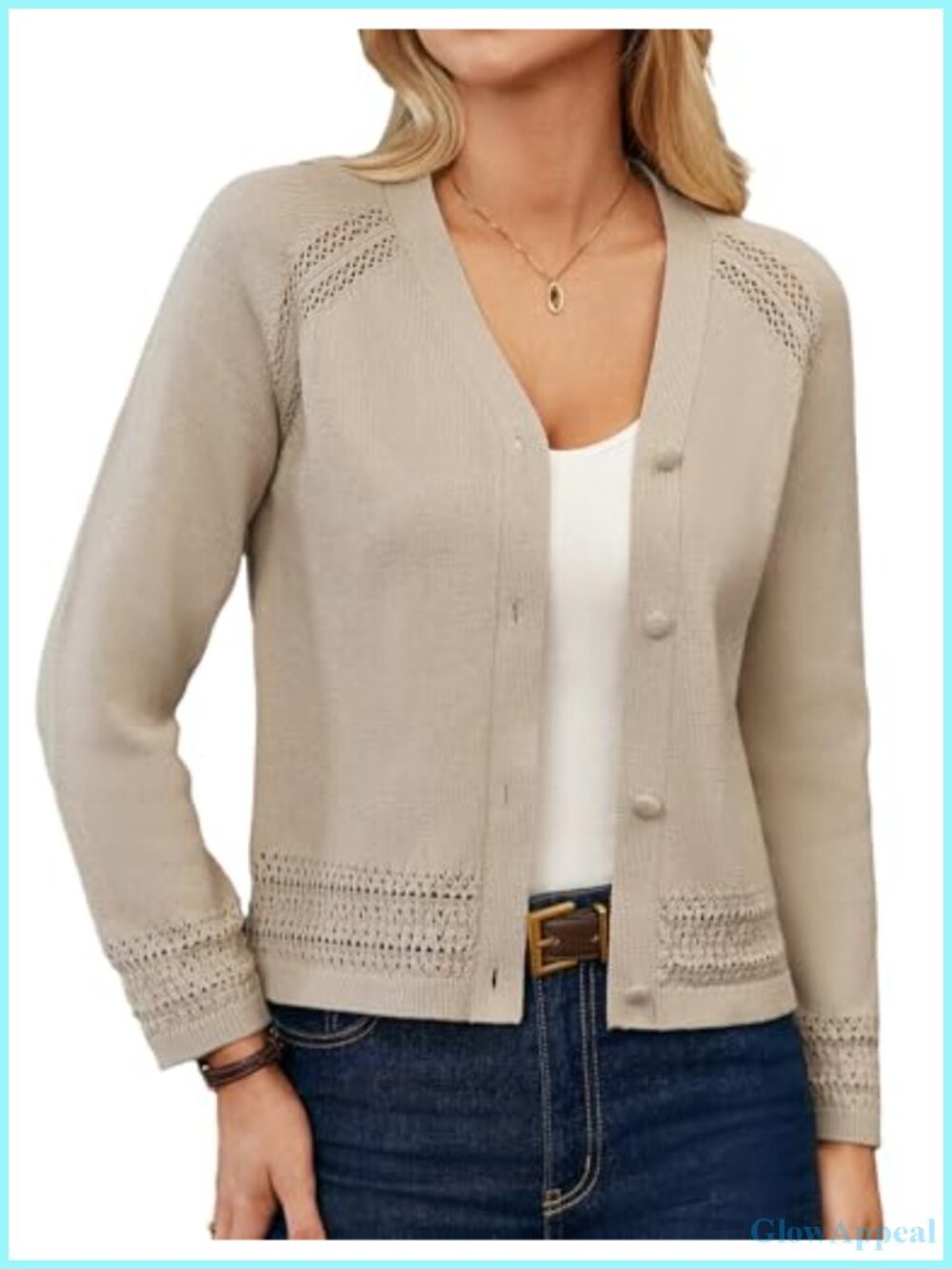 Cotton Cropped Cardigan Sweater Women Long Sleeve Button Up Knit